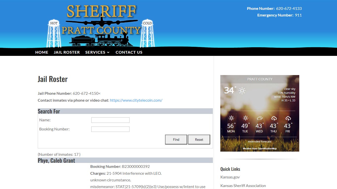 Jail Roster | Pratt County Sheriff