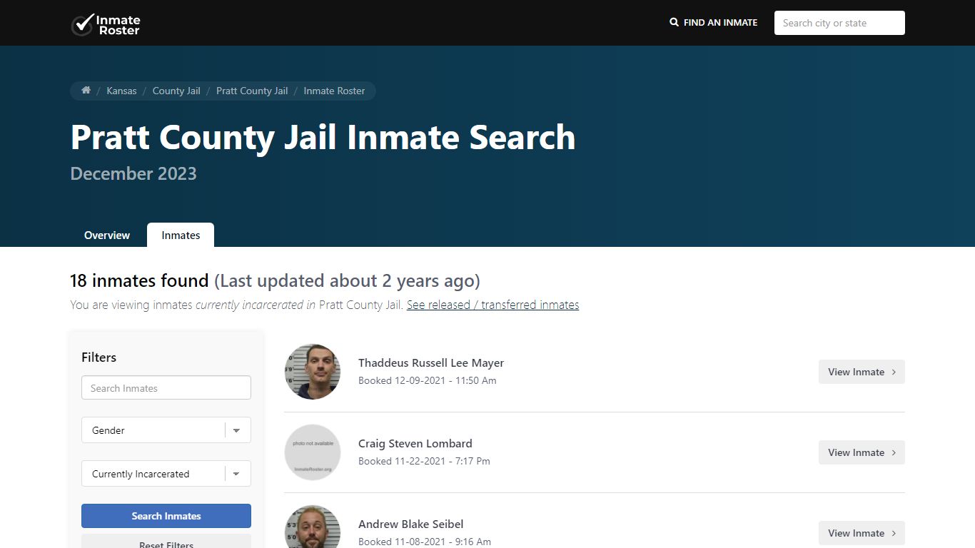 Current Inmate Roster for Today | Pratt County Jail